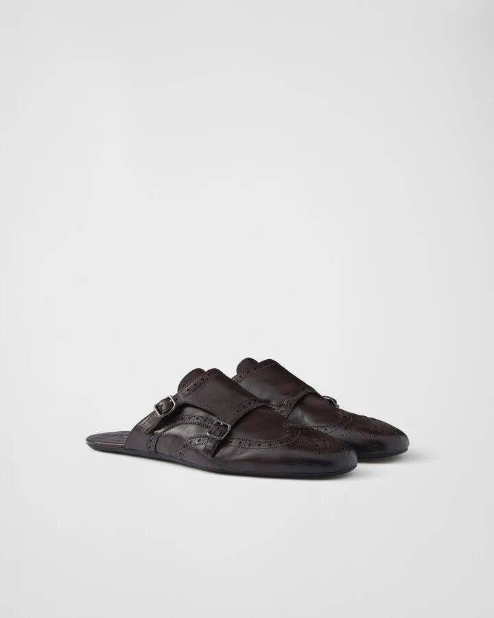Shuffle double monk strap leather mules