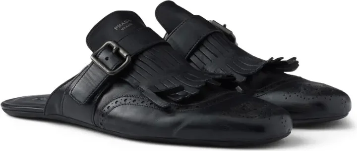 Shuffle fringed leather mules - Image 2