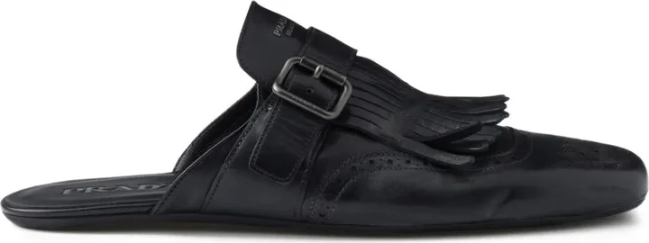 Shuffle fringed leather mules