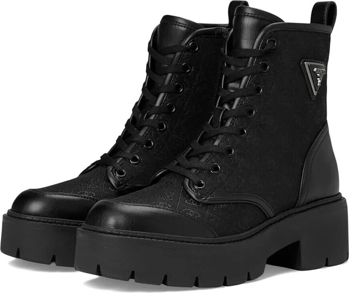 Shun Boots Women's 8.5 Black Logo Faux Leather Round Toe Platform KHD1489