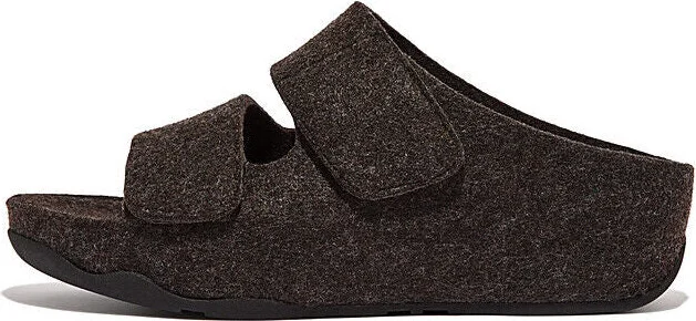 Shuv E01 FR9-090 Slide Sandals Women's Black Adjustable Two-Bar Felt