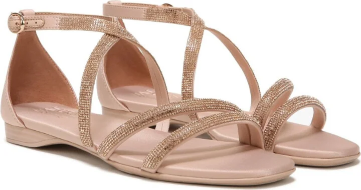 Sicily Sandal Women's US 8.5 Beige Rhinestone Square Toe KHD1166