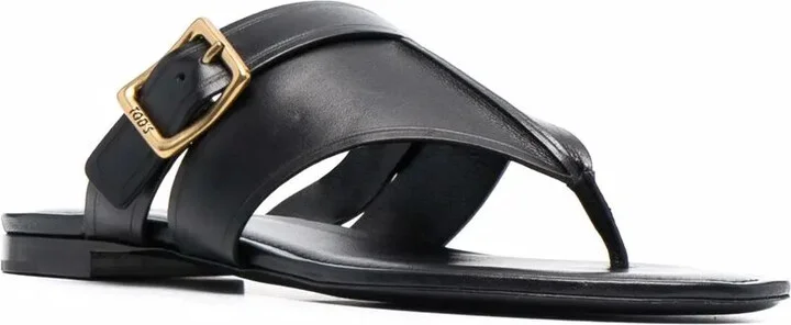 Side-Buckle Leather Flat Sandals - Image 2
