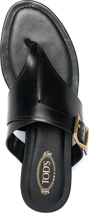 Side-Buckle Leather Flat Sandals - Image 4