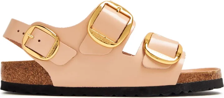 Side-Buckle Slingback Leather Sandals