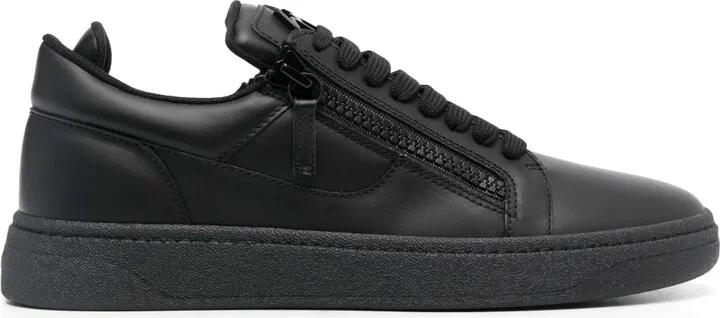 Side-Zip Leather Low-Top Sneakers