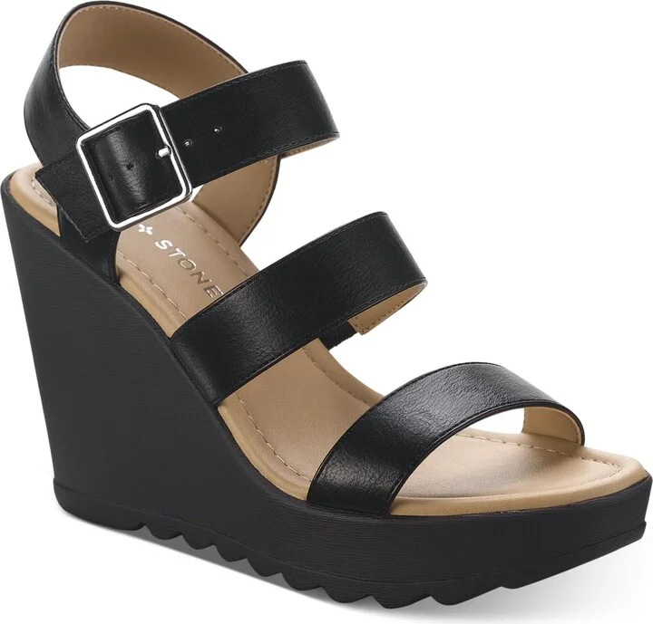 Siennaa Womens Faux Leather Strappy Wedge Heels