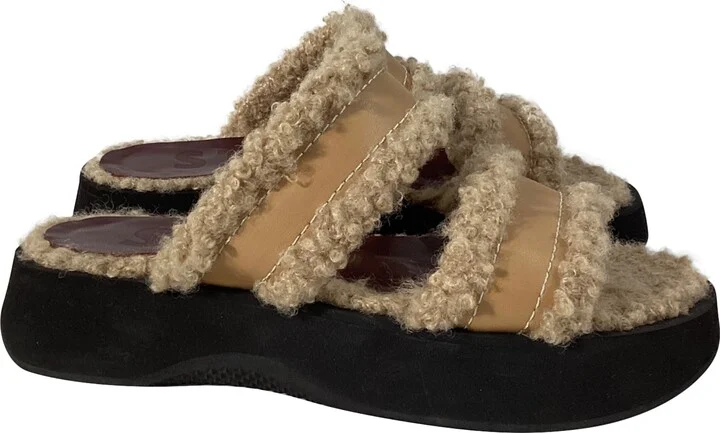 Siesta Shearling Slide Sandals in Brown Leather