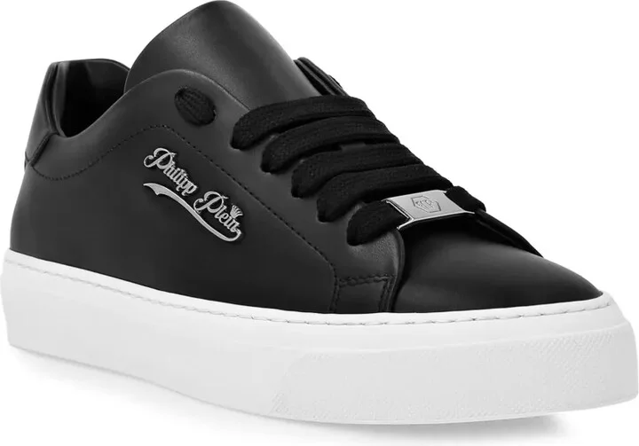 Signature-print leather sneakers - Image 2