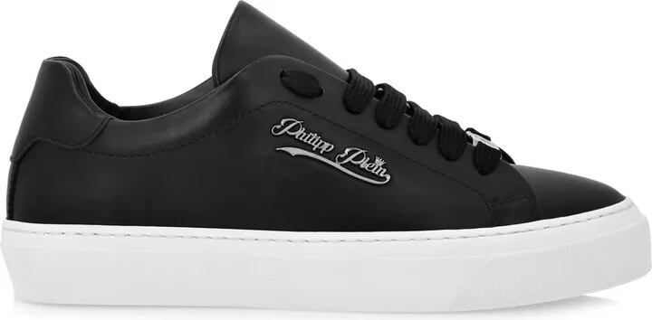 Signature-print leather sneakers