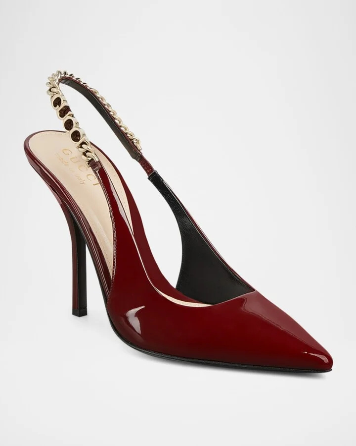 Signoria Patent Chain Slingback Pumps - Image 6