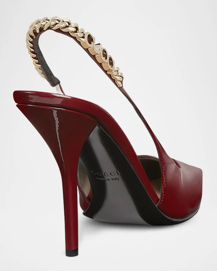 Signoria Patent Chain Slingback Pumps - Image 8
