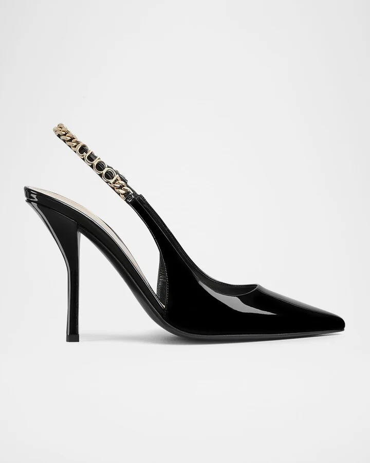 Signoria Patent Chain Slingback Pumps