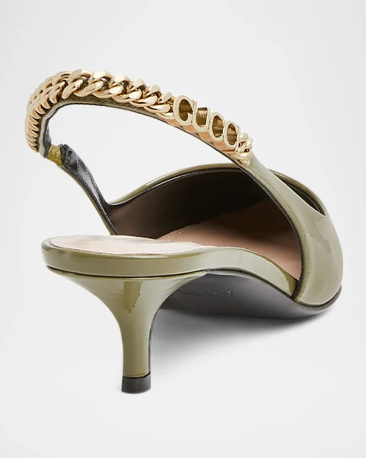 Signoria Patent Logo Chain Kitten Pumps - Image 3