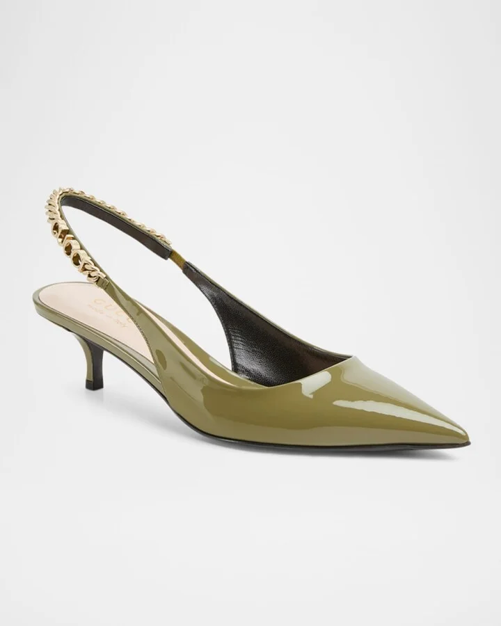 Signoria Patent Logo Chain Kitten Pumps - Image 4