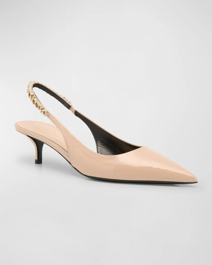 Signoria Patent Logo Chain Kitten Pumps - Image 5