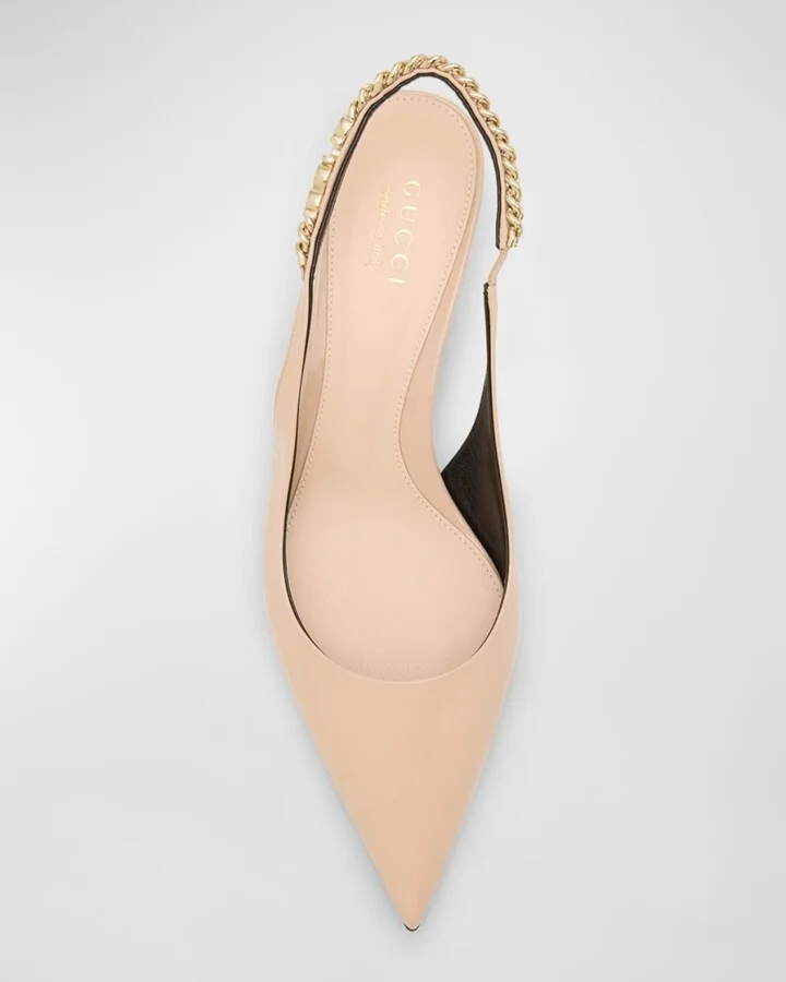 Signoria Patent Logo Chain Kitten Pumps - Image 10