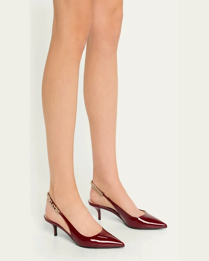 Signoria Patent Logo Chain Kitten Pumps - Image 6