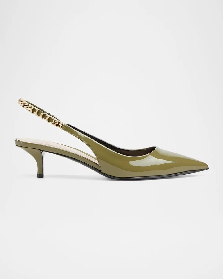 Signoria Patent Logo Chain Kitten Pumps
