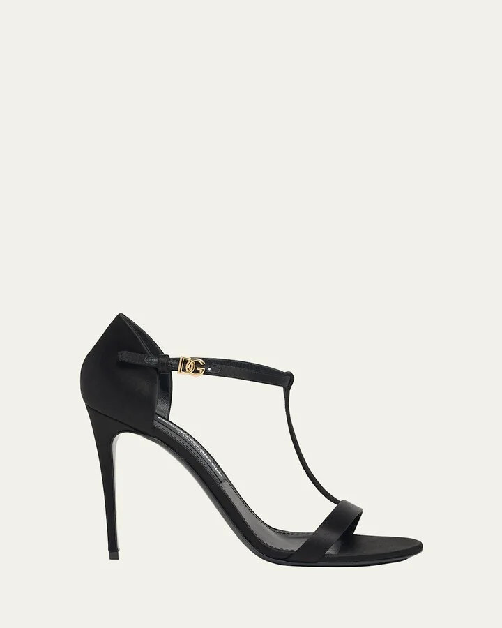 Silk T-Strap Stiletto Sandals