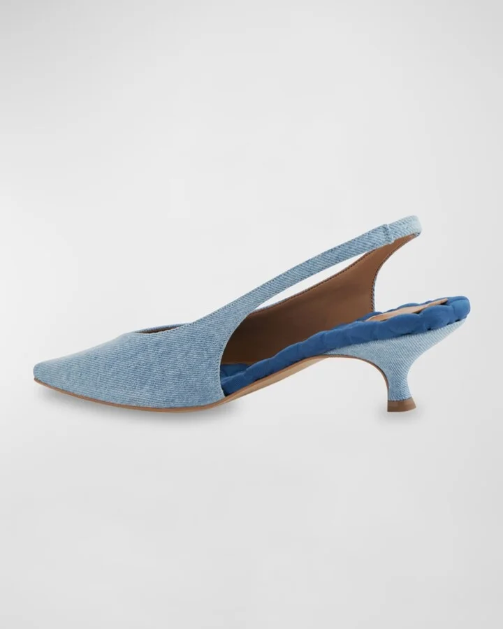 Silvana Vegan Denim Kitten-Heel Slingback Pumps - Image 2