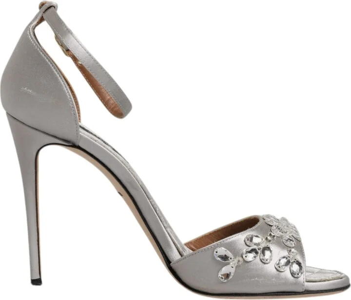Silver Ankle Strap Crystal Sandals Women's Shoes (Pre-Owned)