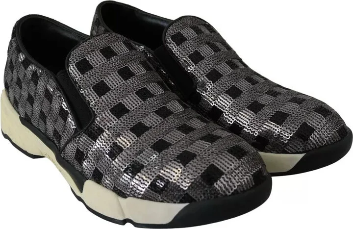 Silver Black Slip-on Sequence Design Sneakers Women's Shoes - Image 4