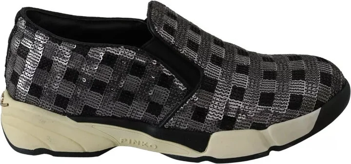 Silver Black Slip-on Sequence Design Sneakers Women's Shoes