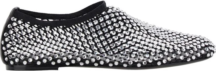 Silver Colored Ballet Flats With All-Over Rhinestone Embellishments In Fabric Woman