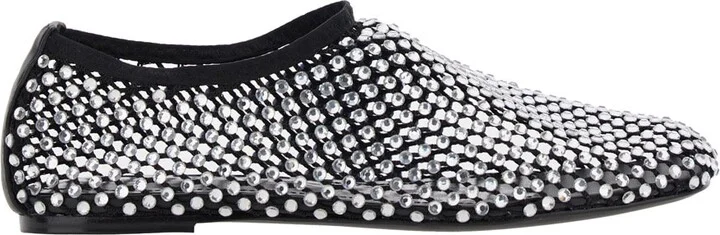 Silver Colored Ballet Flats With All-over Rhinestone Embellishments In Fabric Woman