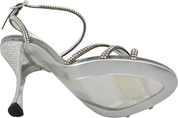 Silver Crystal Ankle Strap Sandals Women's Shoes - Image 2