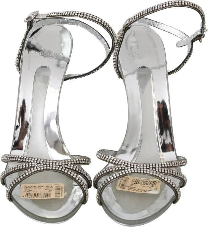 Silver Crystal Ankle Strap Sandals Women's Shoes - Image 4