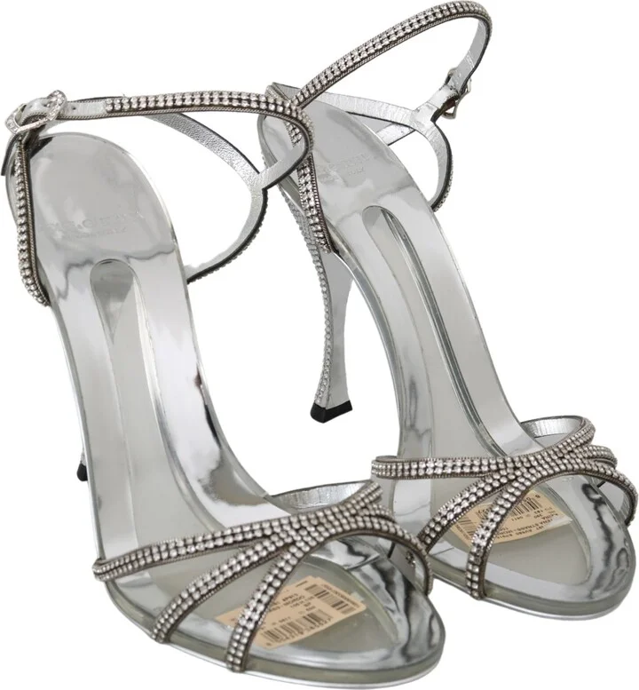 Silver Crystal Ankle Strap Sandals Women's Shoes - Image 5