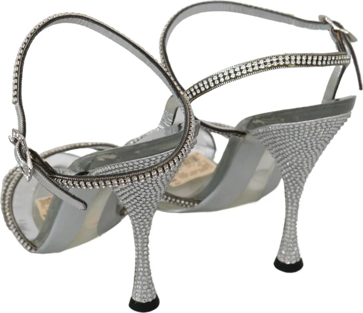 Silver Crystal Ankle Strap Sandals Women's Shoes - Image 6