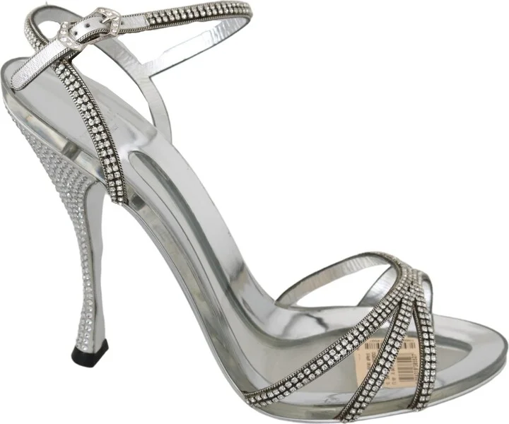 Silver Crystal Ankle Strap Sandals Women's Shoes