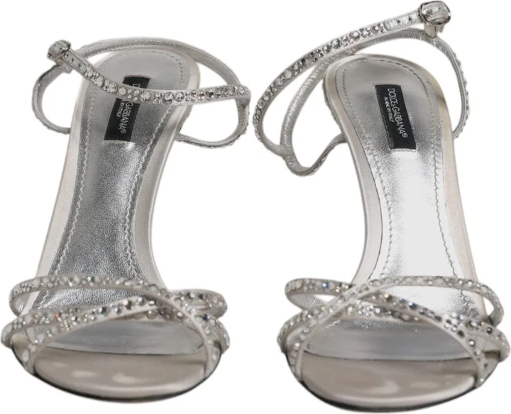 Silver Crystal Ankle Strap Sandals Women's Shoes (Pre-Owned) - Image 2