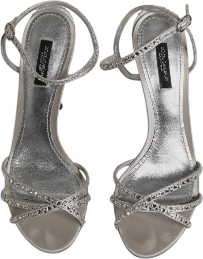Silver Crystal Ankle Strap Sandals Women's Shoes (Pre-Owned) - Image 3