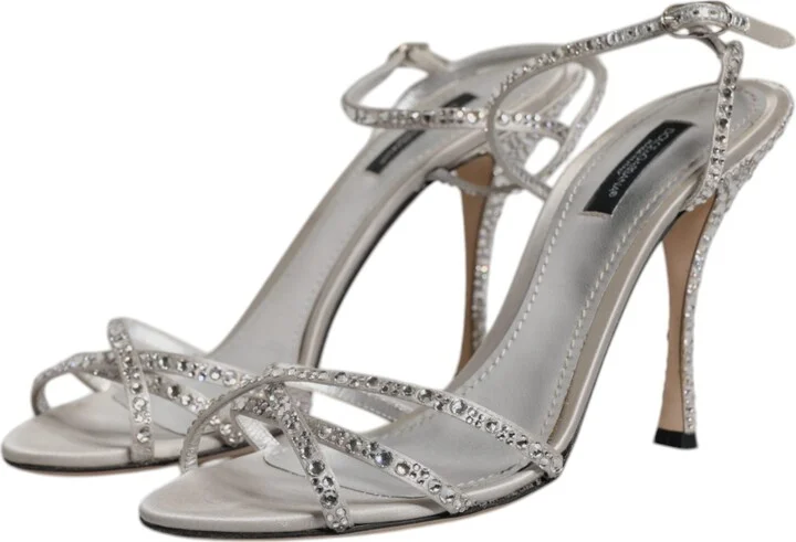Silver Crystal Ankle Strap Sandals Women's Shoes (Pre-Owned) - Image 4
