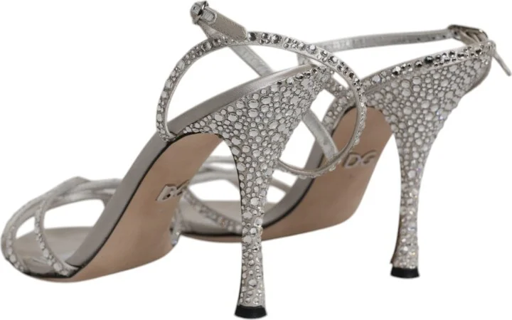 Silver Crystal Ankle Strap Sandals Women's Shoes (Pre-Owned) - Image 5