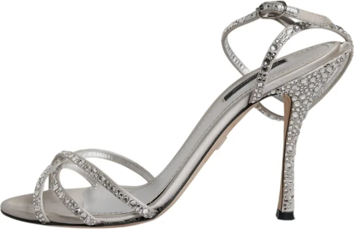 Silver Crystal Ankle Strap Sandals Women's Shoes (Pre-Owned) - Image 6