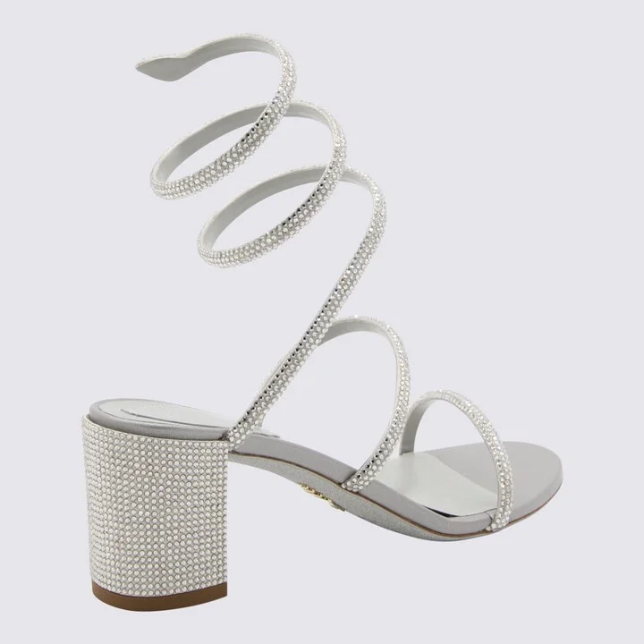 Silver Crystal Leather Cleo Sandals - Image 2