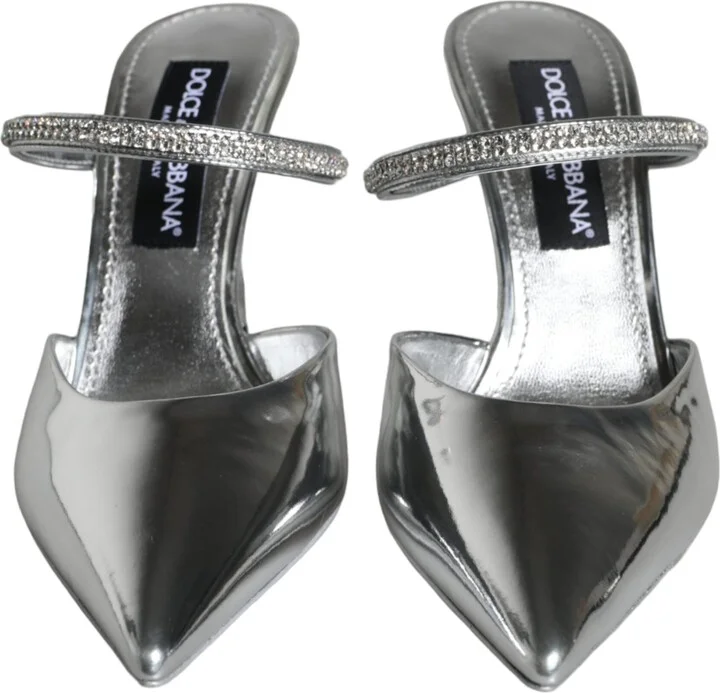 Silver Crystal Leather Slip On Sandals Women's Shoes (Pre-Owned) - Image 2