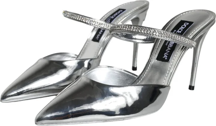 Silver Crystal Leather Slip On Sandals Women's Shoes (Pre-Owned) - Image 3