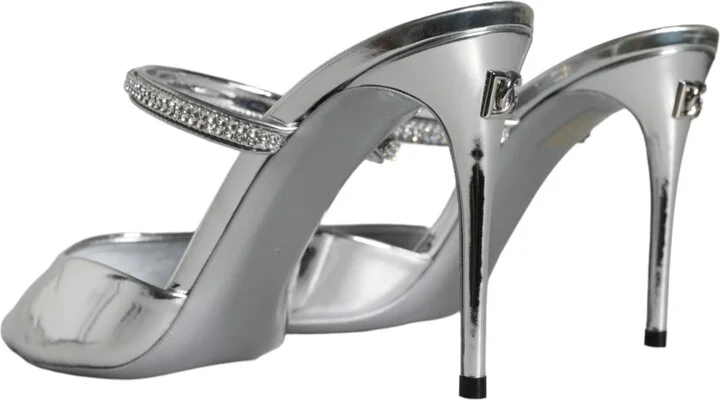 Silver Crystal Leather Slip On Sandals Women's Shoes (Pre-Owned) - Image 4