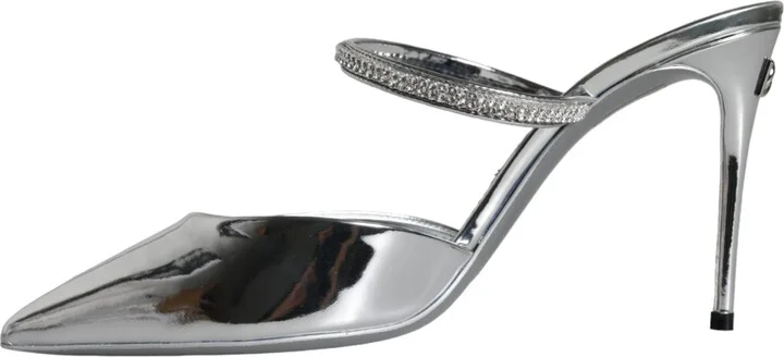 Silver Crystal Leather Slip On Sandals Women's Shoes (Pre-Owned) - Image 5