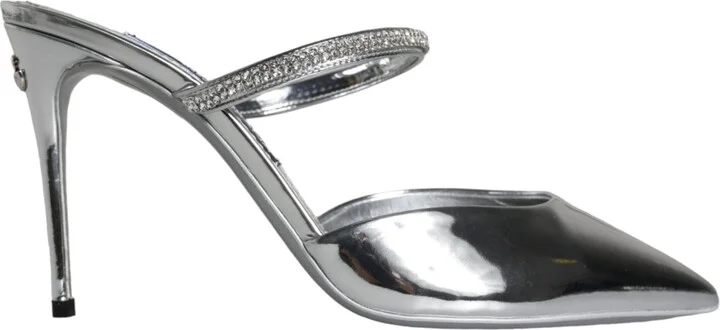 Silver Crystal Leather Slip On Sandals Women's Shoes (Pre-Owned)