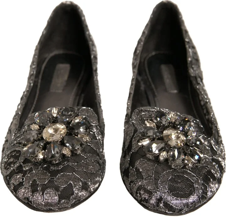 Silver Crystal Loafer Lace Ballet Flats Women's Shoes (Pre-Owned) - Image 2