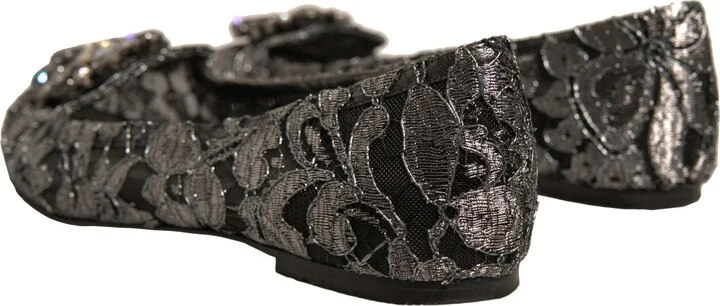Silver Crystal Loafer Lace Ballet Flats Women's Shoes (Pre-Owned) - Image 4
