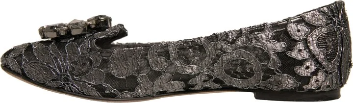 Silver Crystal Loafer Lace Ballet Flats Women's Shoes (Pre-Owned) - Image 5