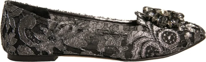 Silver Crystal Loafer Lace Ballet Flats Women's Shoes (Pre-Owned)